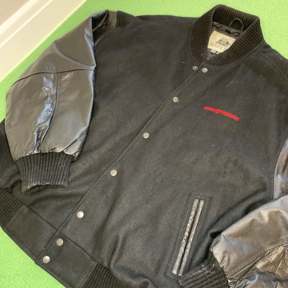 Vintage Big O Tires Black Employee Leather Bomber Jacket Burk's Bay Men's XXL - Picture 8 of 11